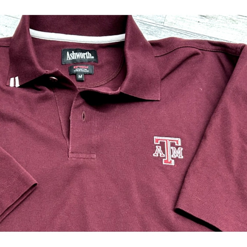 Texas A&M Shirt Mens Ashworth Golf Polo Short Sleeve Solid Maroon Cotton MEDIUM